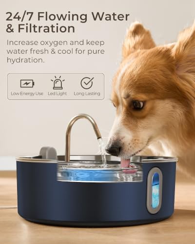 Smartoo 7L/236oz Stainless Steel Dog Water Fountain for Large Dog Navy Blue