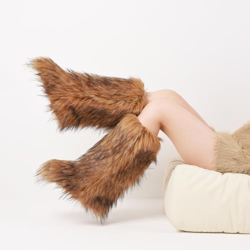 CELNEPHO Faux Fur Boots Knee High Furry Boots Fuzzy Winter Snow Shoes Flats