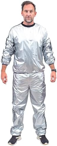 Todd & Margo Shiny Metallic Silver Workout Shirt and Pants Deluxe Sweatsuit Costume Set for Halloween & Cosplay