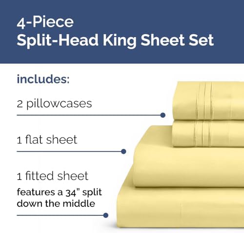Flex Top Split Head King 4 Piece Sheet Set - Ultra-Soft & Cooling - Yellow