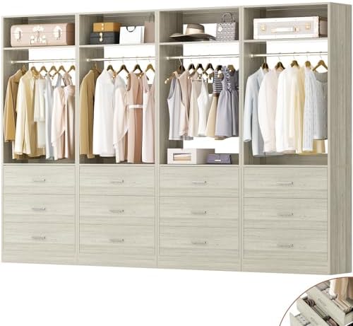 Besiost Closet Systems with 12 Wood Drawers, Closet System Set of 4
