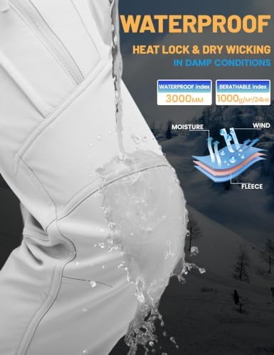 TACVASEN Men's Winter Snow Ski Pants Fleece Lined Waterproof Work Tactical