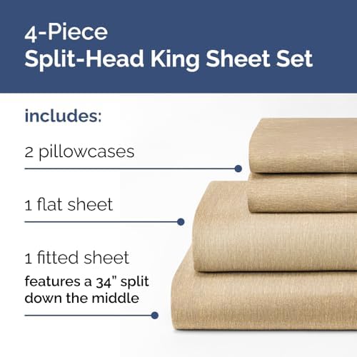 Flex Top Split Head King 4 Piece Sheet Set - Soft & Cooling - Heathered Tan