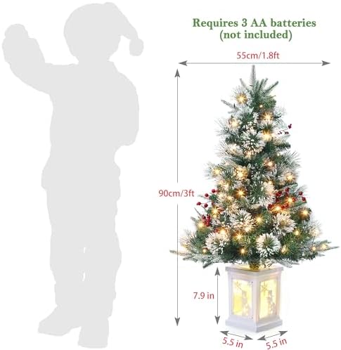 3ft Prelit Snow Flocked Christmas Tree with Light Up White Snowman Box Base