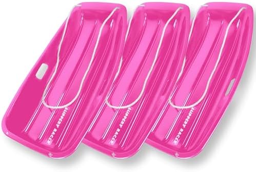 Slippery Racer Downhill Sprinter Flexible Kids Toddler Plastic Cold-Resistant Toboggan Snow Sled with Pull Rope and Handles, Pink (3 Pack)