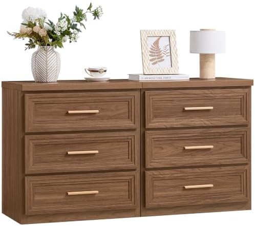 RWYHG Nightstands Set of 2 Wood 3 Drawer Storage 26" Tall Gold Handle