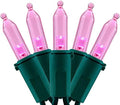 YULETIME 200 Pink LED Christmas Lights, 66 ft Green Wire UL String Light
