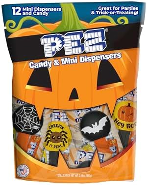 PEZ Candy Mini Halloween Candy Dispensers Trick or Treat Favors, Bag of 12, Orange, 0.32 Ounce (Pack of 1)