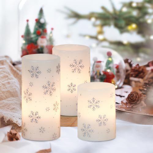 Silver Snowflake Flameless Candles Battery Operated with 6H Timer