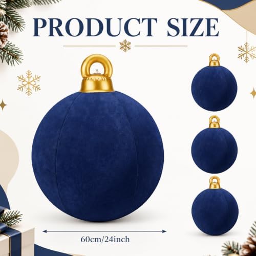 Jetec 3 Pcs 32 Inch Giant Navy Blue Velvet Christmas Inflatable Balls