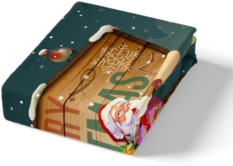Castle Fairy Merry Christmas Bed Sheets Kids Boys Cartoon Santa Claus Sheet Set 3 Pcs Child Cartoon Elk and Snowman Sheets Set + Deep Pocket Fitted Sheets Flat Sheet 1 Pillow Sham,Twin Size
