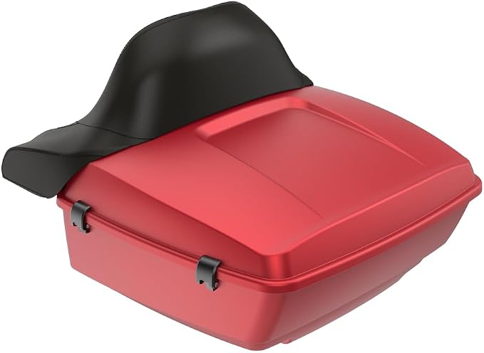 Advanblack Road Glide Tour Trunk Pack Wicked Red Denim King Tour Trunk Pack Luggage +Wrap-Around Backrest Pad for '97-'25 Harley Touring Road King Street Glide Electra Glide CVO models