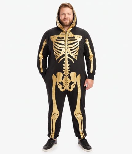 Tipsy Elves Men's Halloween Skeleton Costume Hooded Jumpsuit Adult Onesie