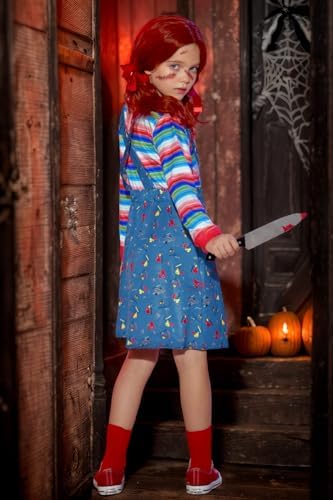 BesserBay Girl's 4PC Halloween Costume Horror Killer Dress Up Mock Two-Piece Blue Stripe 2-12 Years