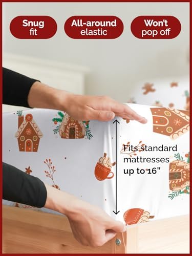 Christmas Sheet Set, Gingerbread House, Holiday Xmas Bedding Set - King