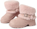 Furry Winter Boots for Women Block Heels Platform Buckle Slip On
