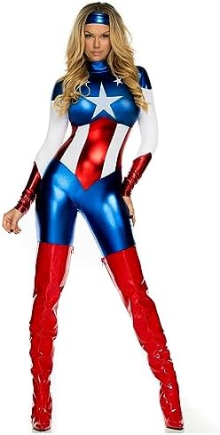 Forplay Women's Petite Star Spangled Hero Catsuit with Stripe Waist and Headband