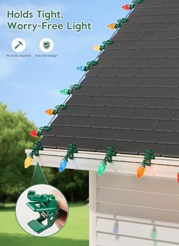 C9 Christmas Lights Outdoor, 102FT 150 LED String Lights with Spring Clips