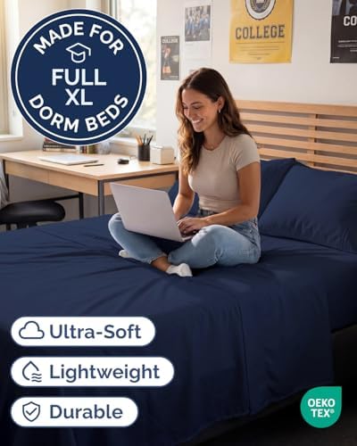 Full XL Sheets - 4 Piece Full XL Sheet Set - Cool & Breathable - Navy Blue