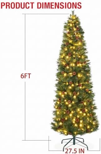 6ft Pre-Lit Slim Christmas Tree,150 Warm White & Multi-Color Lights