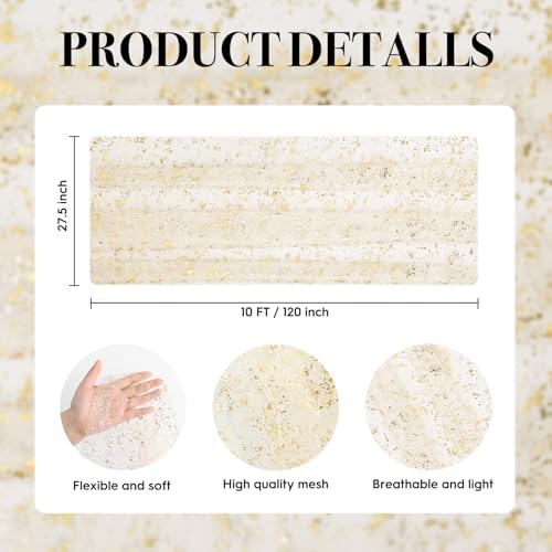 Artoid Mode 2-Pack Gold Gauze Champagne Table Runner 10FT, Glitter Metallic Foil Sheer Dining Wedding Anniversary Holiday Birthday Table Decor for Home Party