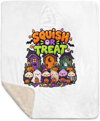 Squish or Treat Kawaii Dumpling Squishy Halloween Graphic Sherpa Throw Blanket