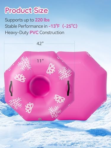 42" Heavy Duty Inflatable Snow Tube 1 Pack for Adults, Stable Octagonal Snow Tube Sled with Handles Tow Strap Repair Kit Thickened PVC, Outdoor Winter for Sledding