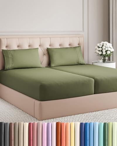Split King Size 5 Piece Sheet Set - Comfy Breathable & Cooling - Sage Green
