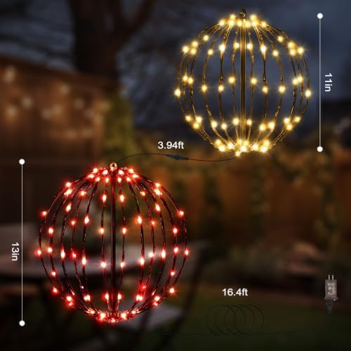 Christmas Decorations,LED Light Balls Outdoor,2 Pack,Warm White&Red
