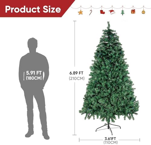 Northroad 7ft Pre-lit Artificial Christmas Tree, Prelit Xmas Tree w/1592 Branch Tips & 500 UL Listed Lights with Remote Control,Timer for Xmas Decoration,Green