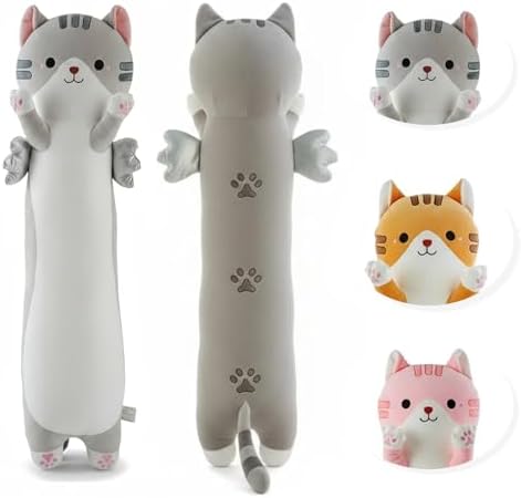 Somao 43.3" Long Cat Plush Pillow with Wings - Super Soft Stuffed Animal for Kids & Adults, Cute Body Pillow for Sleeping, Squishy Cat Plushies Gifts for Girls (Gray)