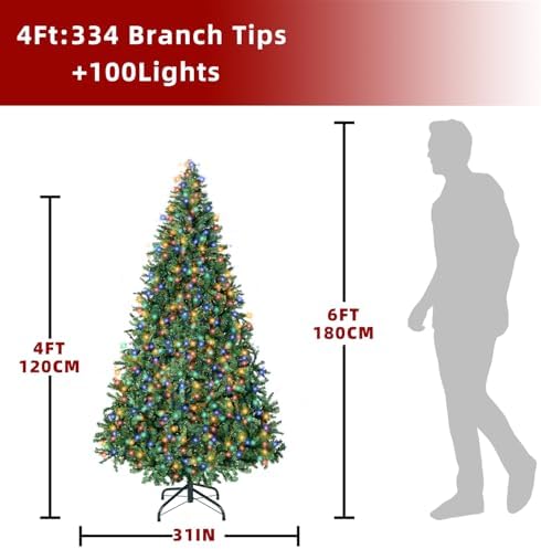 4FT Prelit Christmas Artificial Tree with Led Lights, Lighted Xmas Tree