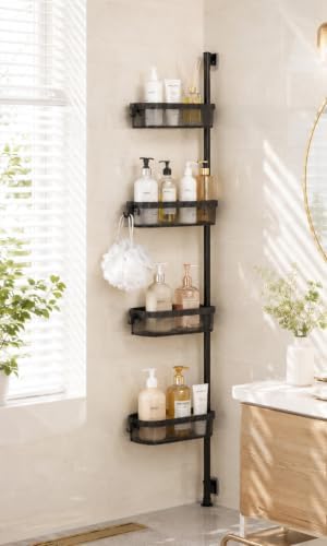 LURKA 4-Tier Shower Caddy, Wall Mounted Organizer with Adjustable Baskets