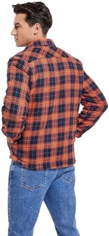 Men's Sherpa Cotton Flannel Shirt Jacket Plaid Button Coat Pocket