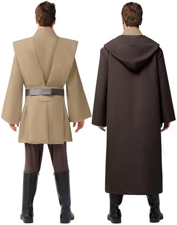 Spooktacular Creations Halloween Mens Tunic Hooded Cloak, Knight Costume Men, Tunic Hooded Robe with Pants for Halloween