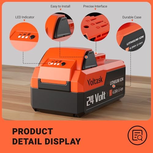 VOLTASK 24V 4.0AH Lithium-Ion Battery Replacement for Cordless Snow Shovel and Cordless Snow Blower