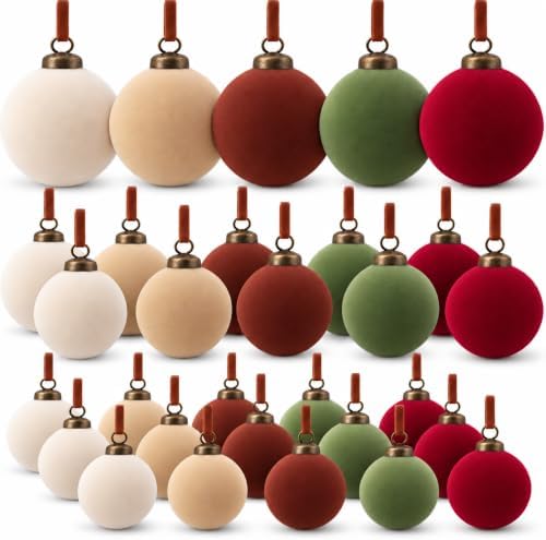 30 Pack Velvet Flocked Christmas Ornaments Set – Premium Shatterproof Christmas Ball Ornaments with Brass Metal Caps, Assorted Sizes for Christmas Tree, Holiday & Seasonal Home Décor