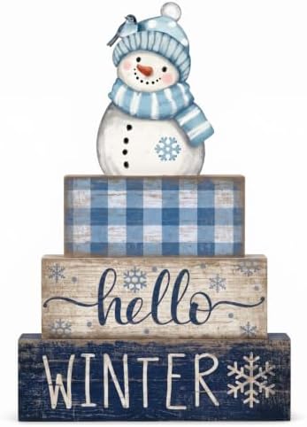 Moucuny 4 Pcs Christmas Table Decorations Winter Snowman Wooden Block Signs