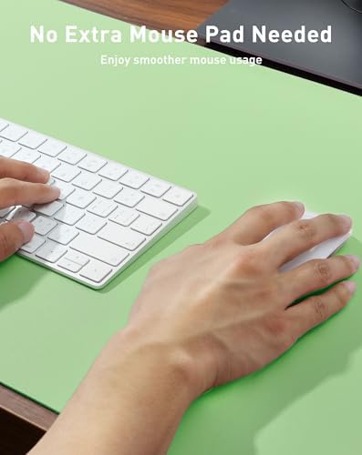 Aothia Faux Leather Desk Mat - Large Mouse Pad, Non-Slip PU Leather Blotter, Waterproof Writing Surface for Office and Home (Foam Green, 63" x 24")