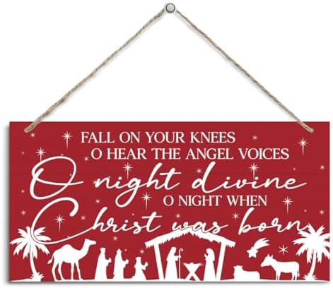 Fall On Your Knees Sign, Christmas Hanging Wood Sign, Winter Decorative Wall Signs, Red Winter Wooden Door Signs, Farmhouse Outdoor Wood Christmas Decor, Xmas Wall Art 6x12 Inches