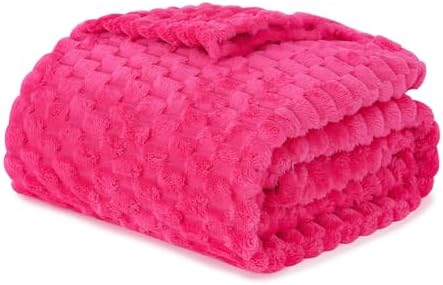 Puncuntex Hot Pink Throw Blanket 90"×90"inches Fuzzy 3D Jacquard Decorative