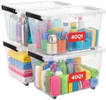 Cetomo 40Qt Plastic Storage Bin with Wheels, Stackable Storage Box with Lid, Organizer, Container for Home, Office, Drom, PP, BPA-Free, Nestable, Clear, 40Quart-4 Pack