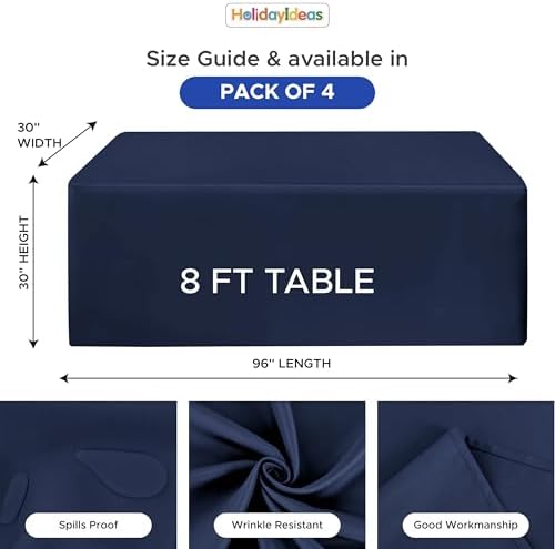 HolidayIdeas 4-Pack 8ft Navy Blue Rectangle Craft Shows Fitted Tablecloth