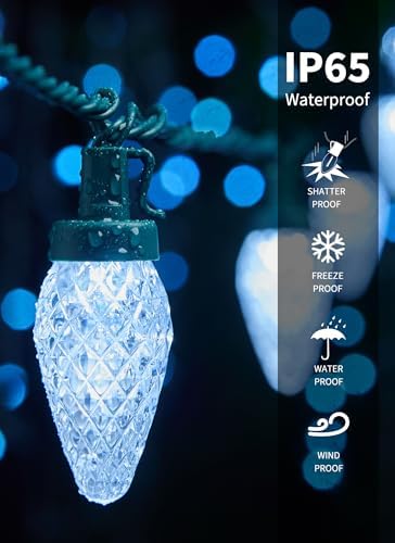 C9 Christmas Lights Outdoor, 114FT 150 LED C9 String Lights, Pure White