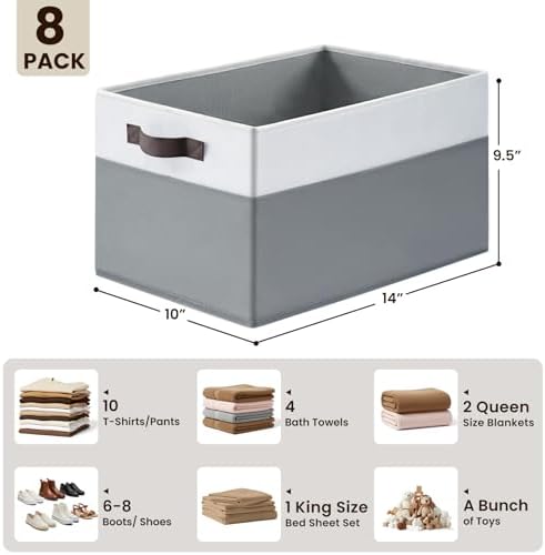 Criusia Large Storage Baskets 8 Pack Versatile Fabric Storage Bins for Closet Cabinet Wardrobe Nursery Pantry | Nursery Organizer Bins for Baby Diaper Toys Clothes | Housewarming Mothers Day Gift