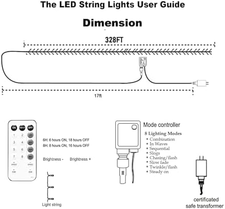 TW SHINE Christmas String Lights, 1000 LED 328FT Christmas Lights Plug in with 8 Modes, Remote Waterproof Lights Outdoor Indoor Decorations for Xmas Party Yard Decor, White