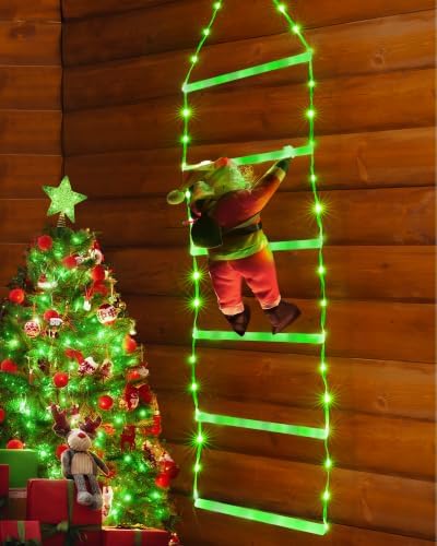 Toodour LED Christmas Light - 2.5FT Christmas Decorative Ladder Lights with Santa Claus, Xmas Decorations Light for Indoor Outdoor, Window, Garden, Home, Wall, Xmas Tree Decor - Green