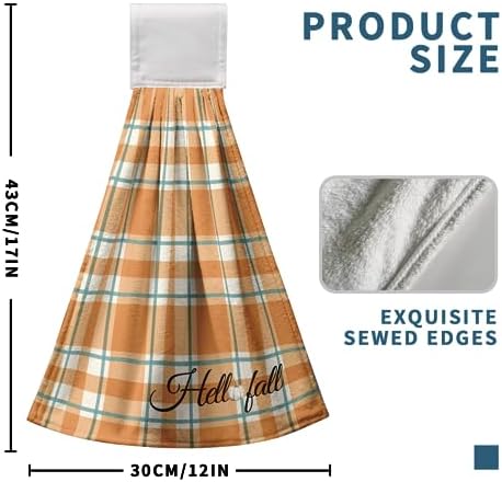 Fall Autumn Hand Towel with Hanging Loop Set of 2 Thanksgiving Country Orange Hanging Kitchen Towels Checkered Plaid Tartan Dishcloth Fingertip Bath Tie Towels for Bathroom Farmhouse Decor