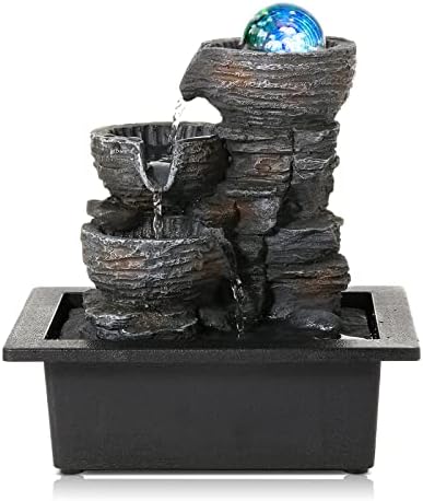 Dyna-Living Water Fountain Indoor Tabletop Waterfall Fountain with LED