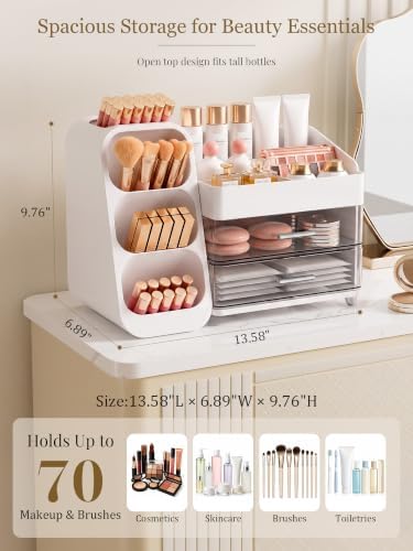 Booklov Large Makeup Organizer for Vanity Countertop, White